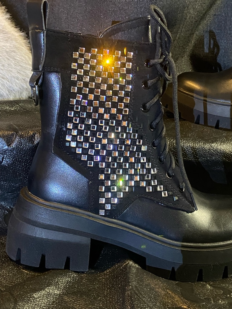 Black Women's Combat Boots With Decorative Studs